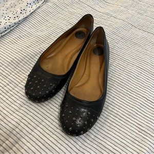 Nurture Black Leather Studded Flats 8